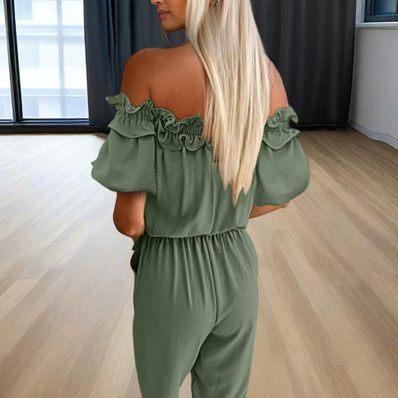 Elegant Ruffle-Sleeves Off-Shoulder Jumpsuit - US Only