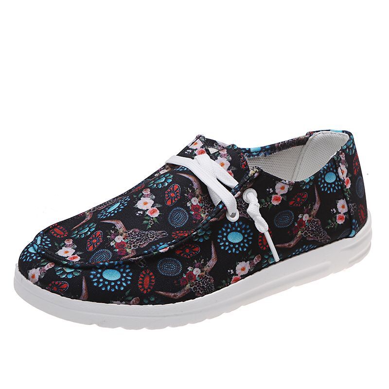 Sunflower Print Flat Casual Canvas Shoes