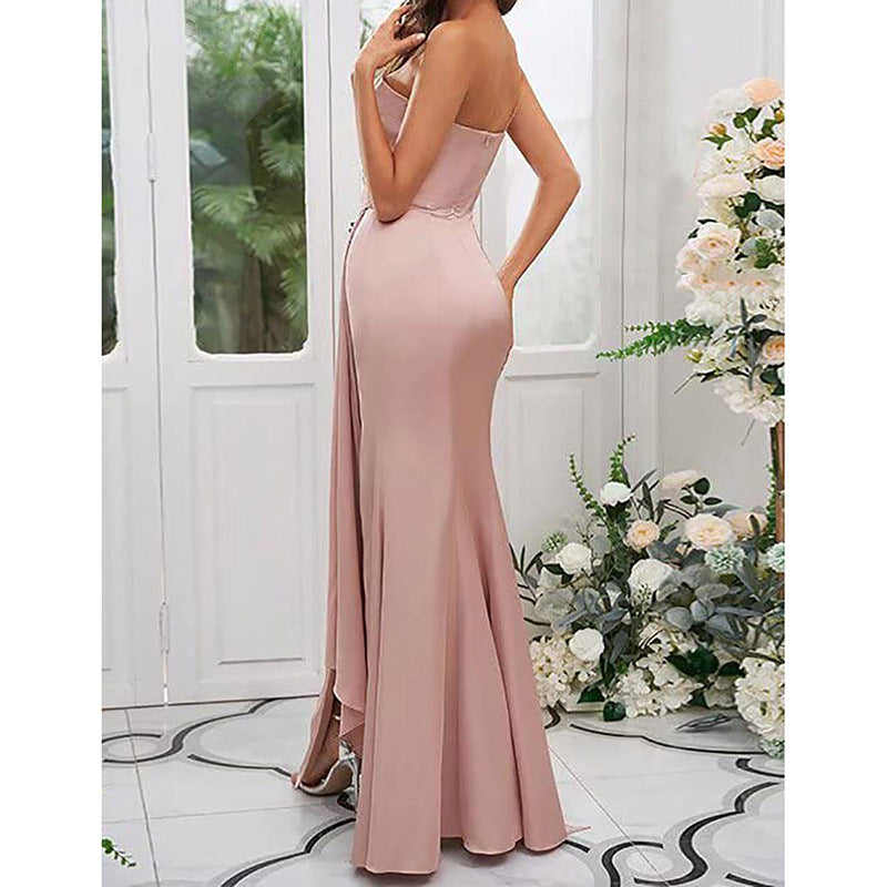 One-Shoulder Split Backless Dress