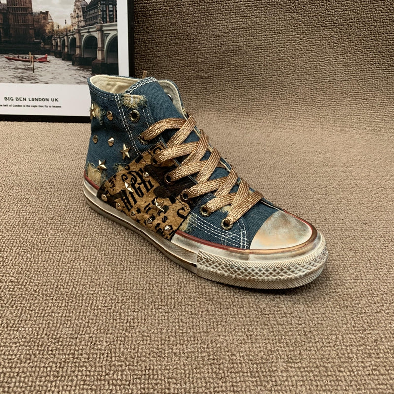 Cowboy Rivet High-Top Canvas Shoes For Women