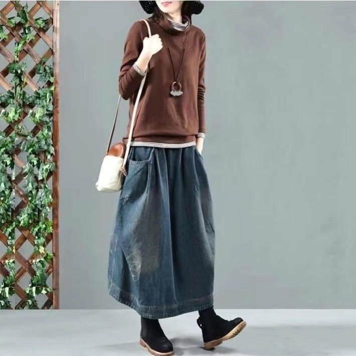 Vintage Long Loose Denim Skirt
