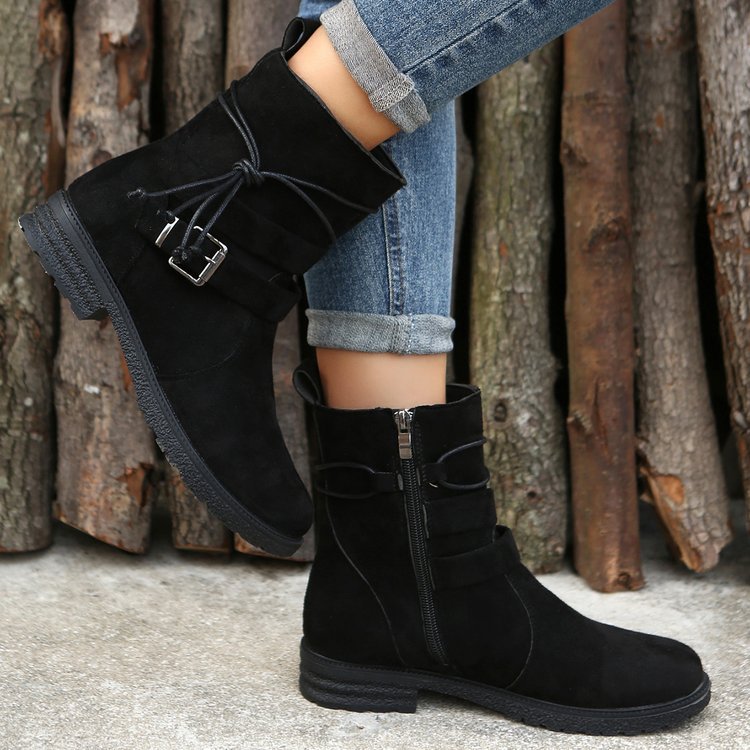 Round-Toe Buckle Boots