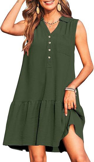 V-Neck Buttons Sleeveless Dress