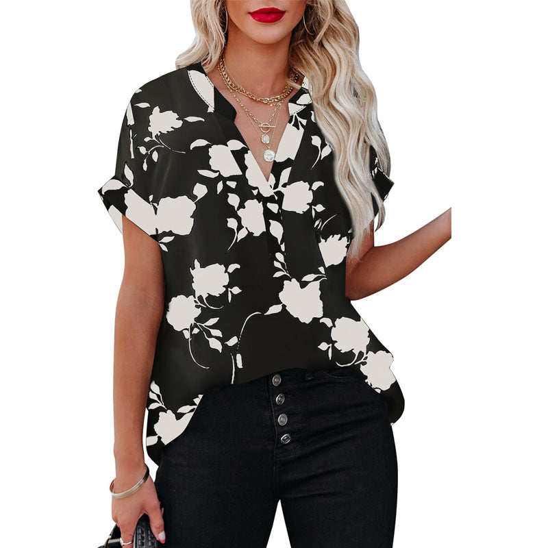 Floral Print Short-Sleeve Shirt For Women