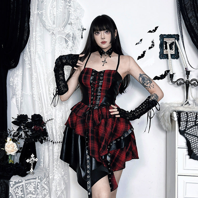 Dark Gothic-style Asymmetrical Punk Skater Skirt