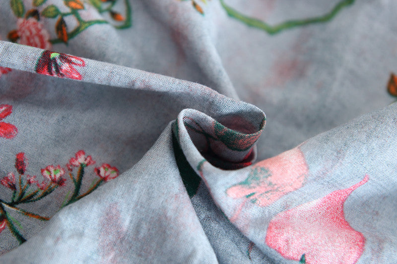 Women's Cotton And Linen Color A-Line Floral Long Dress