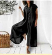 Europeanstyle Womens Casual Solid-colored,Short-sleeved, Mediumlength Cottonlinen Shirt And Pants Set
