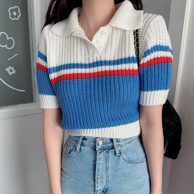 Knitted Short-Sleeve Top For Women