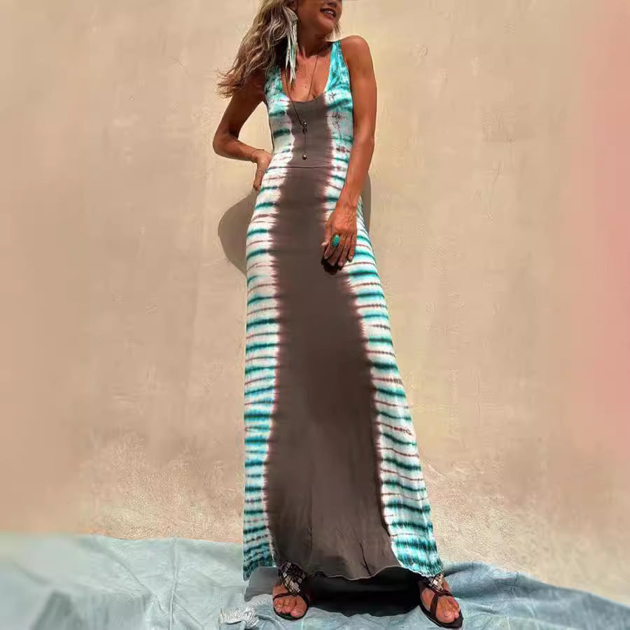 Backless Lace-Up Maxi Dress