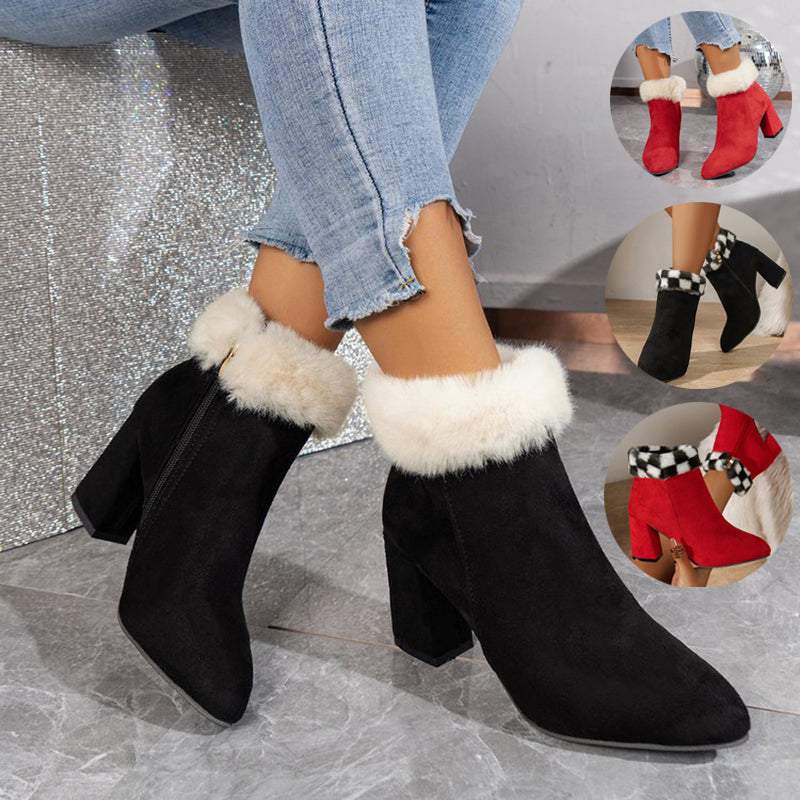 Plaid Square-Heel Suede Boots