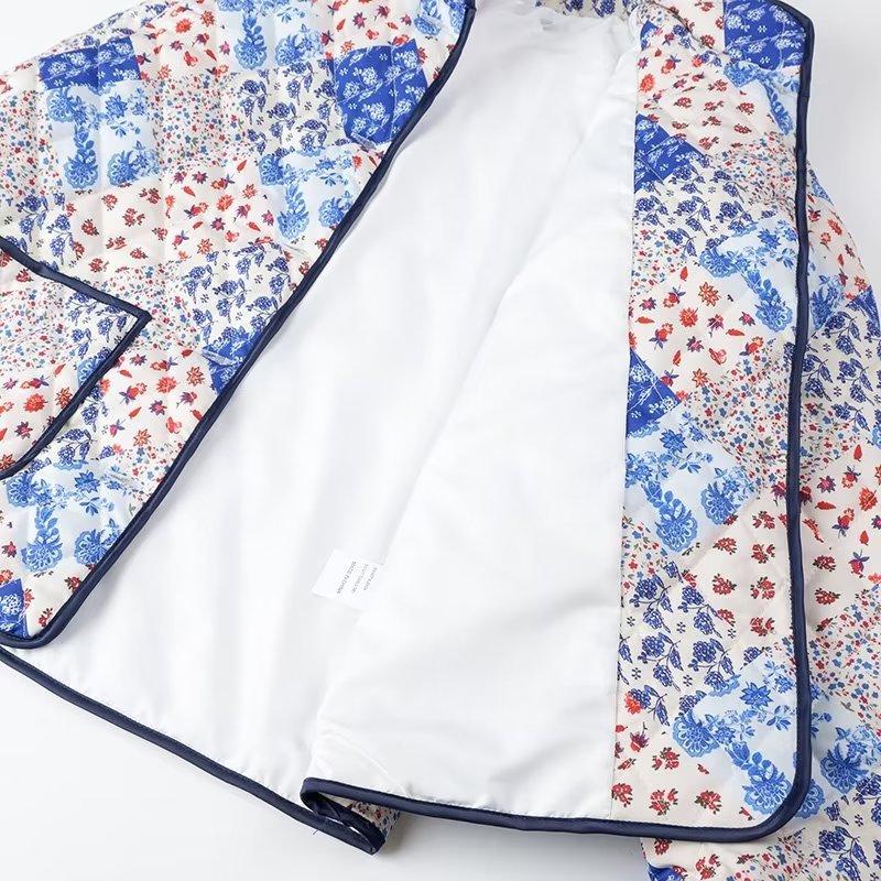 Vintage Stand Collar Printing Quilting Cotton Women's Clothes