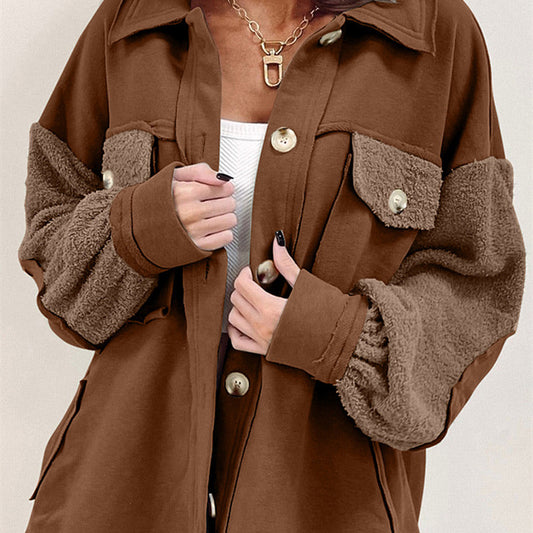 Plush Splicing Loose Jacket for Women