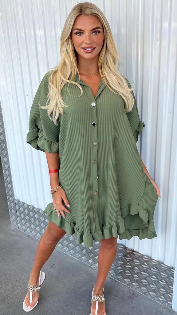 Women's Pleated Shirt Mini Dress