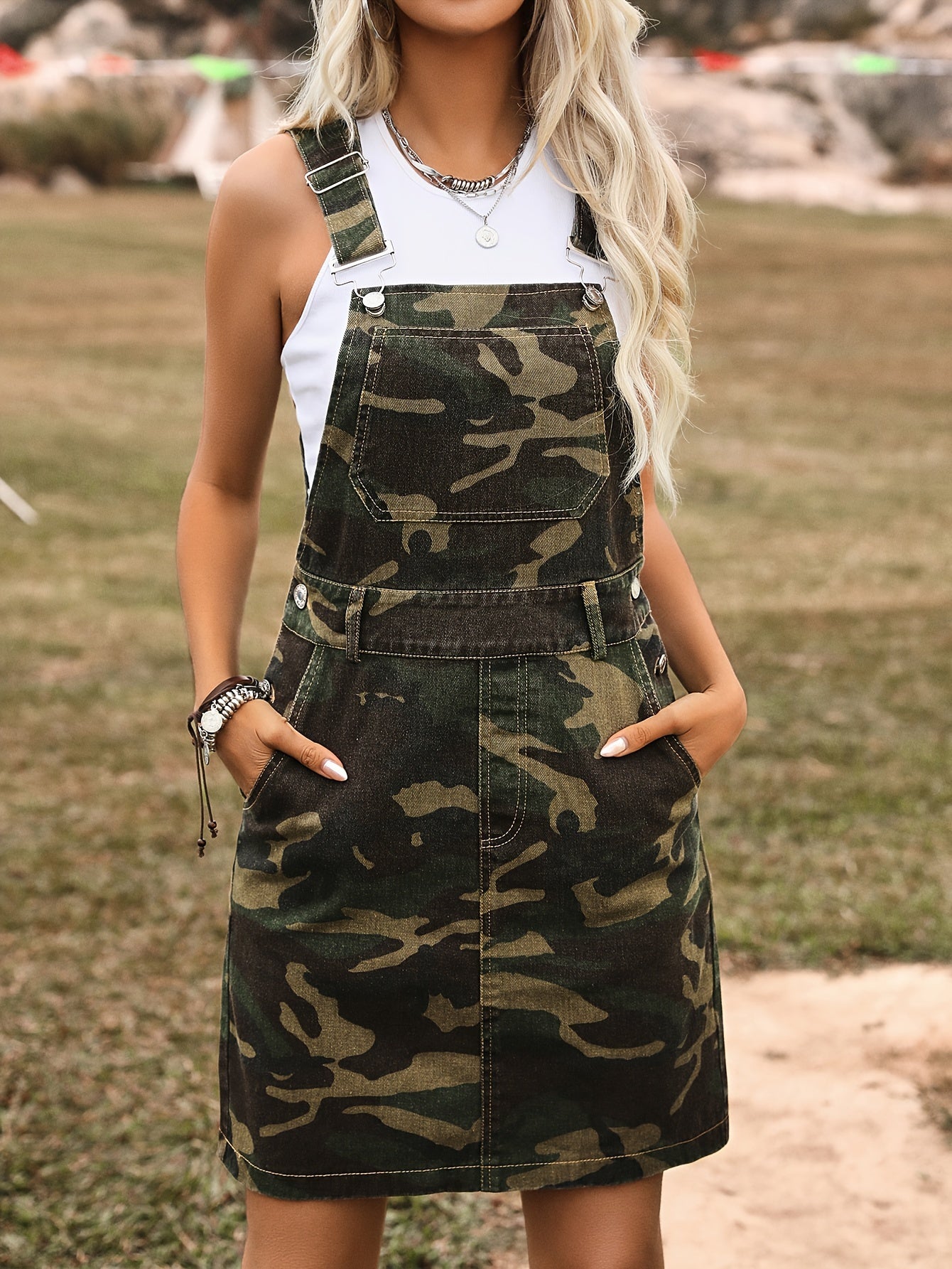 Elegant Vintage Camouflage Overall Dress