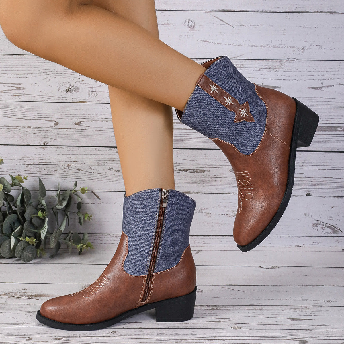 Denim Patchwork Boots