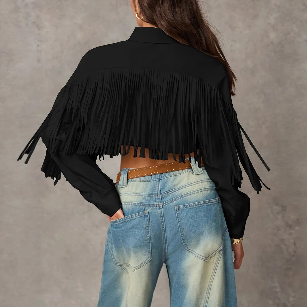 Tassel Front-Buttons Long-Sleeve Jacket