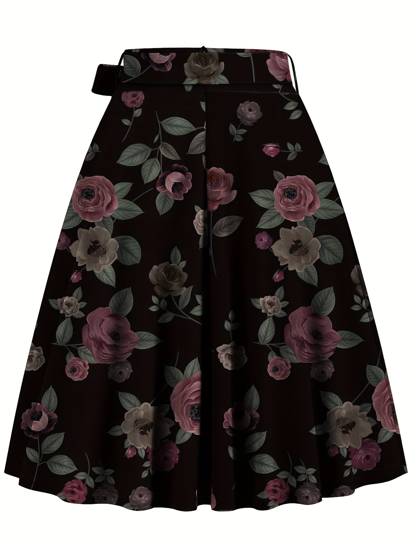 Elegant Belt Floral Midi Skirt