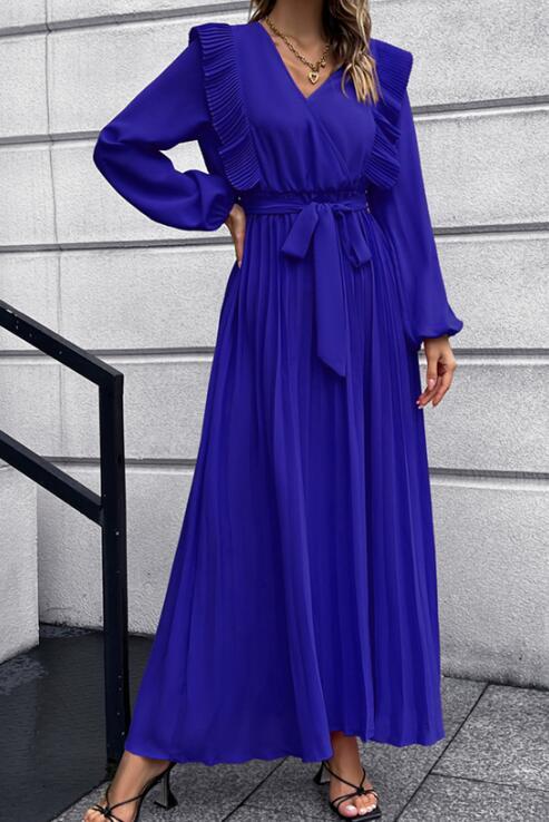 V-Neck Pleated Maxi Dress