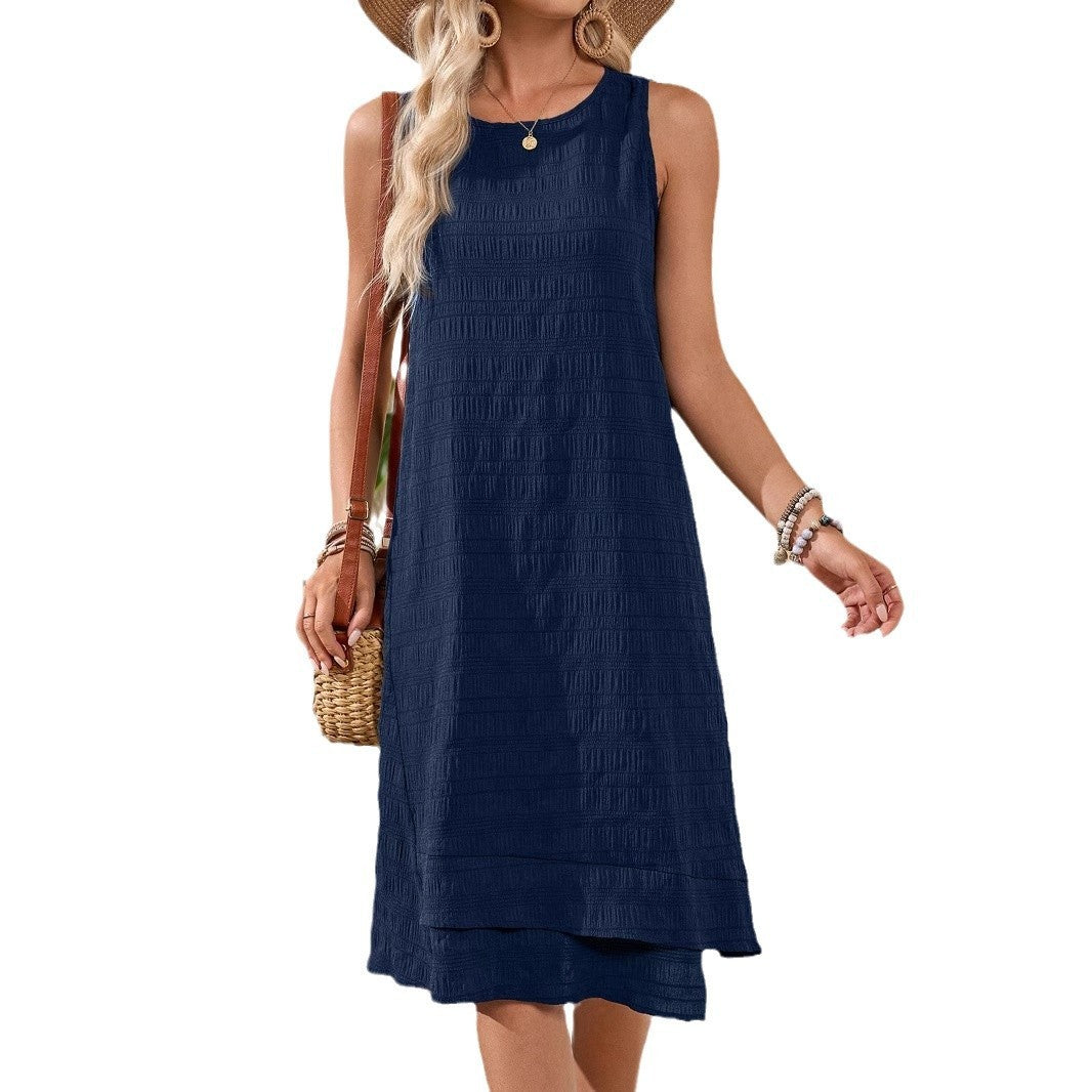 All-Match Sleeveless Round-Neck Midi Dress