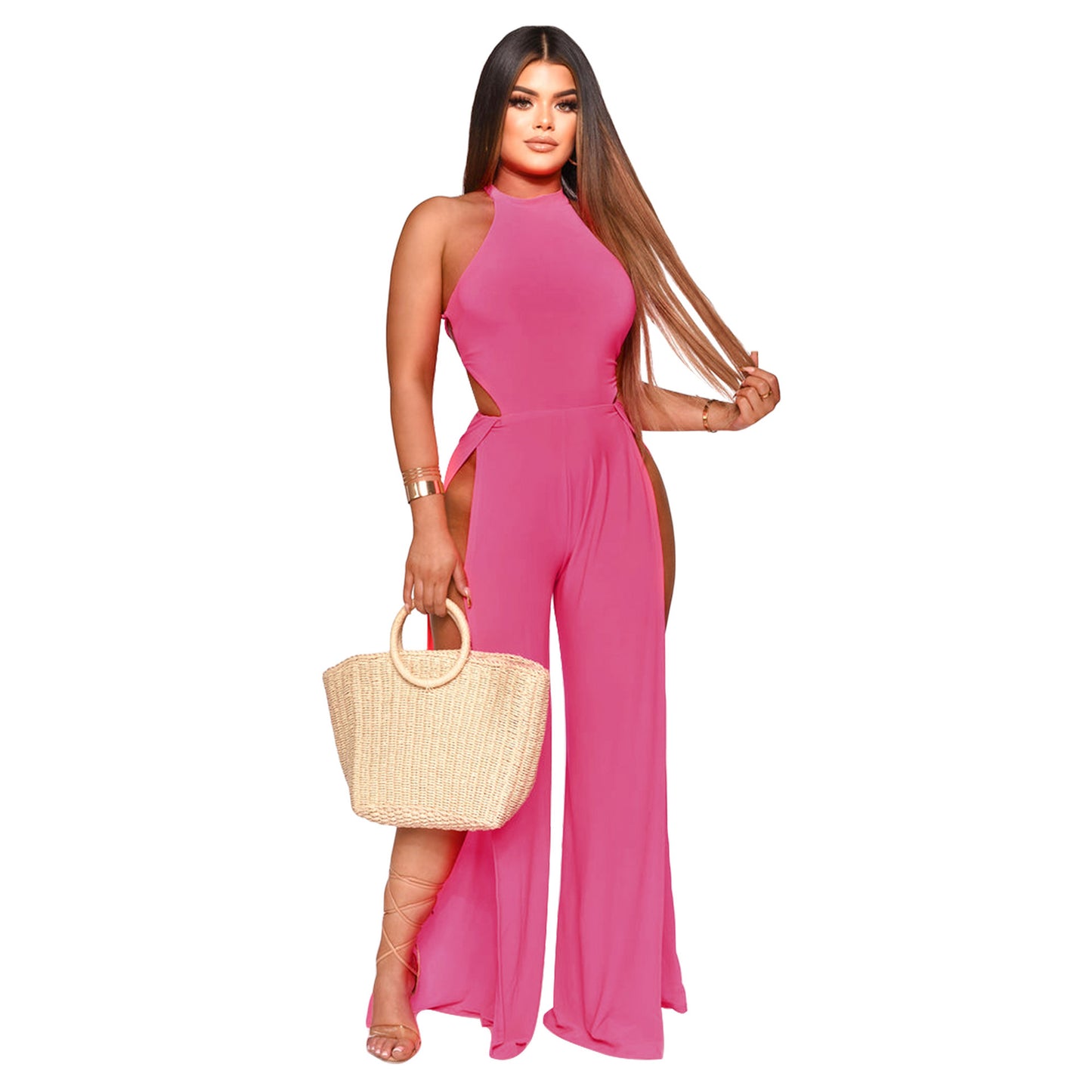 Lace-Up Back Split-Leg Jumpsuit  for Women