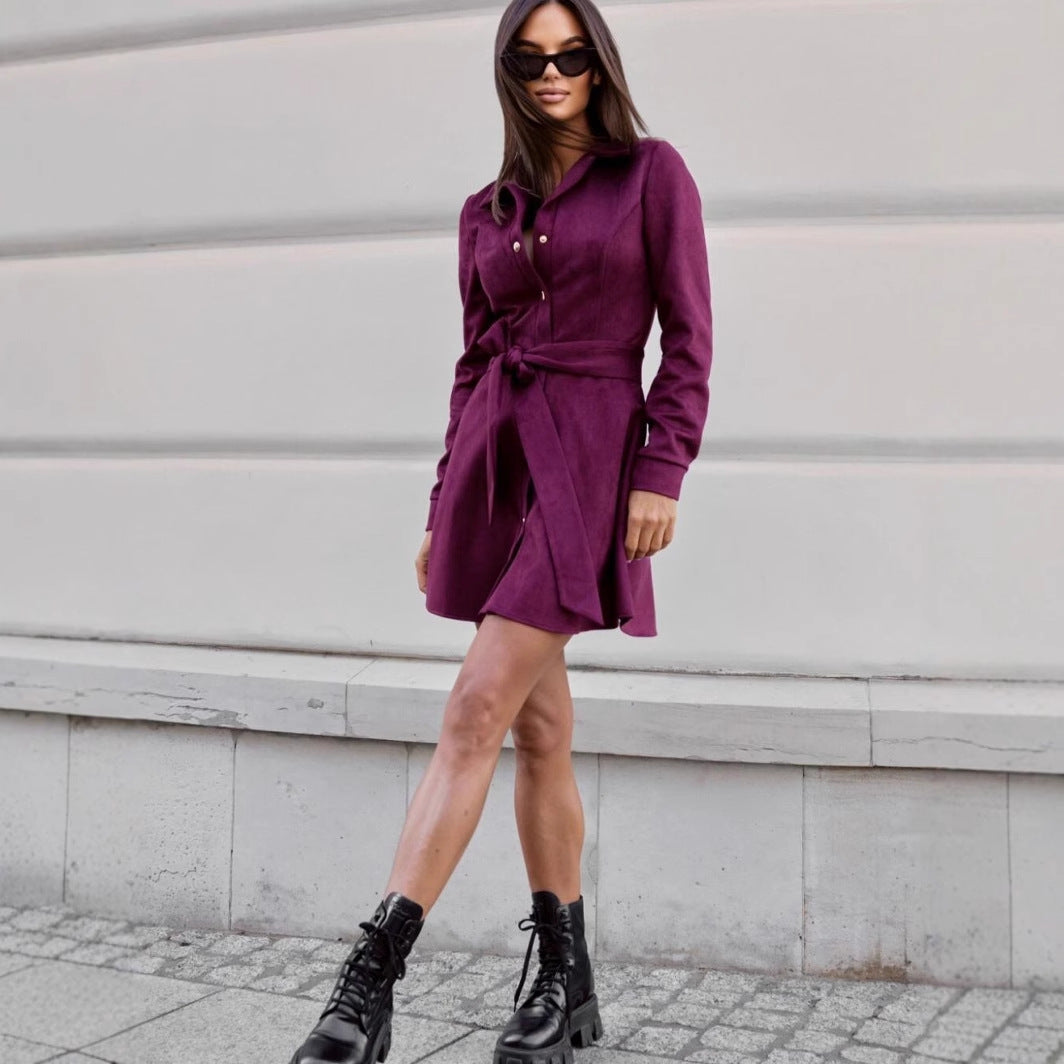 Womens Loose Plus-Size Lace-Up Dress