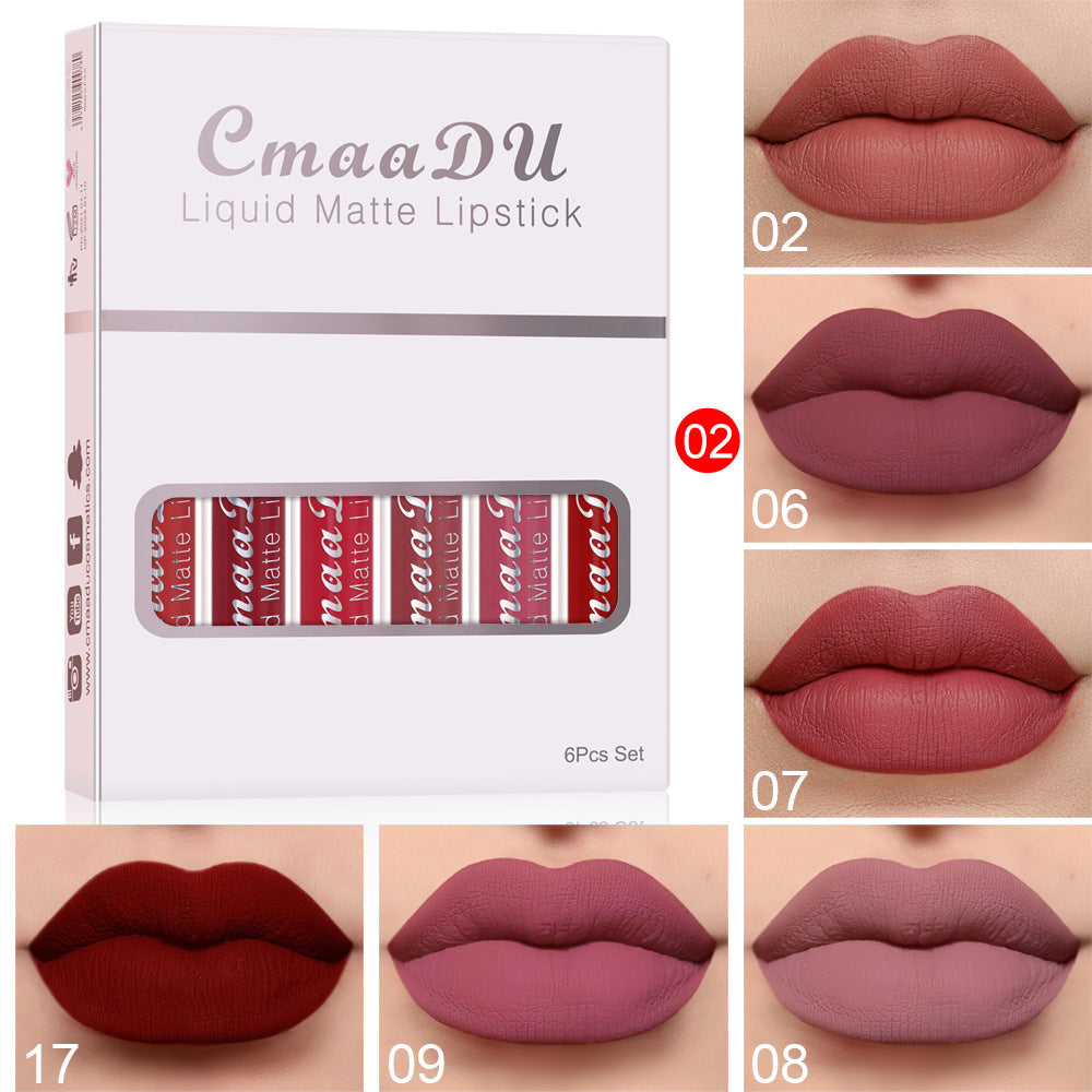 Six Boxes of Matte Non-Stick Cup Waterproof Lipstick - Long-Lasting Lip Gloss