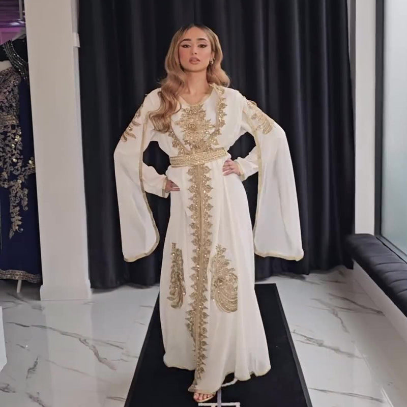 French Vintage Style Phnom Penh Embroidery Elegant Long Dress