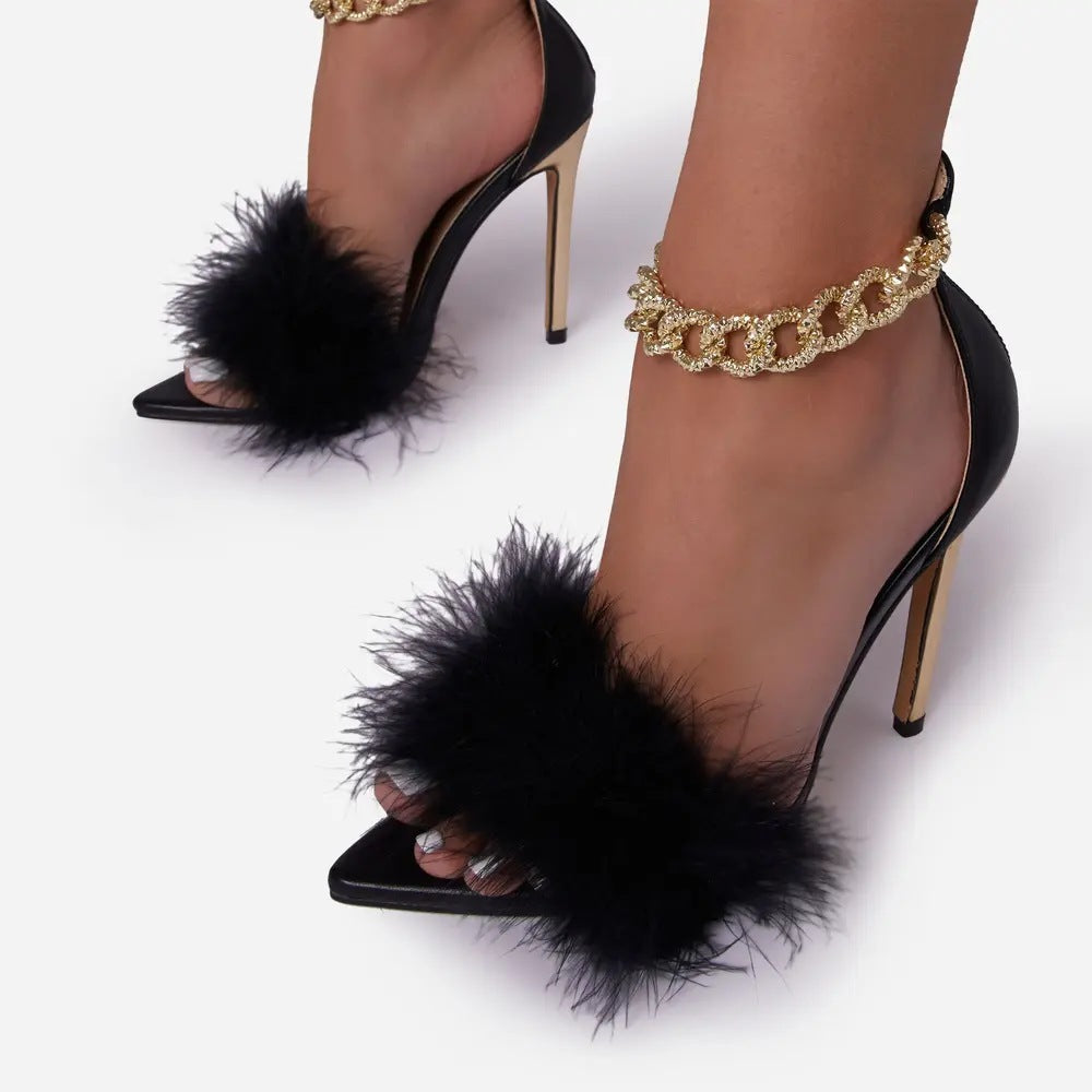 Solid-Colour Woollen One-Line Zipper Stiletto Shoes