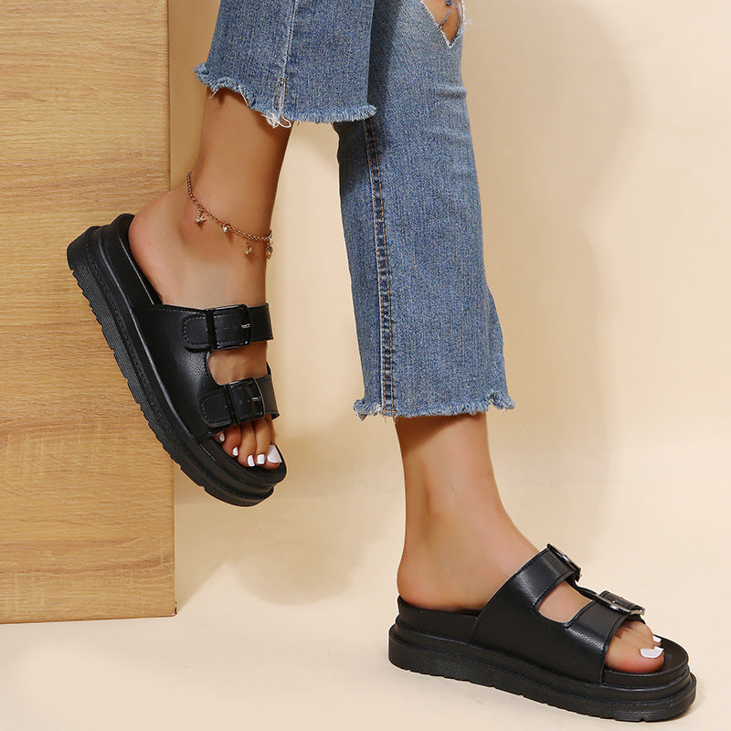 Double Buckle Platform Sandals