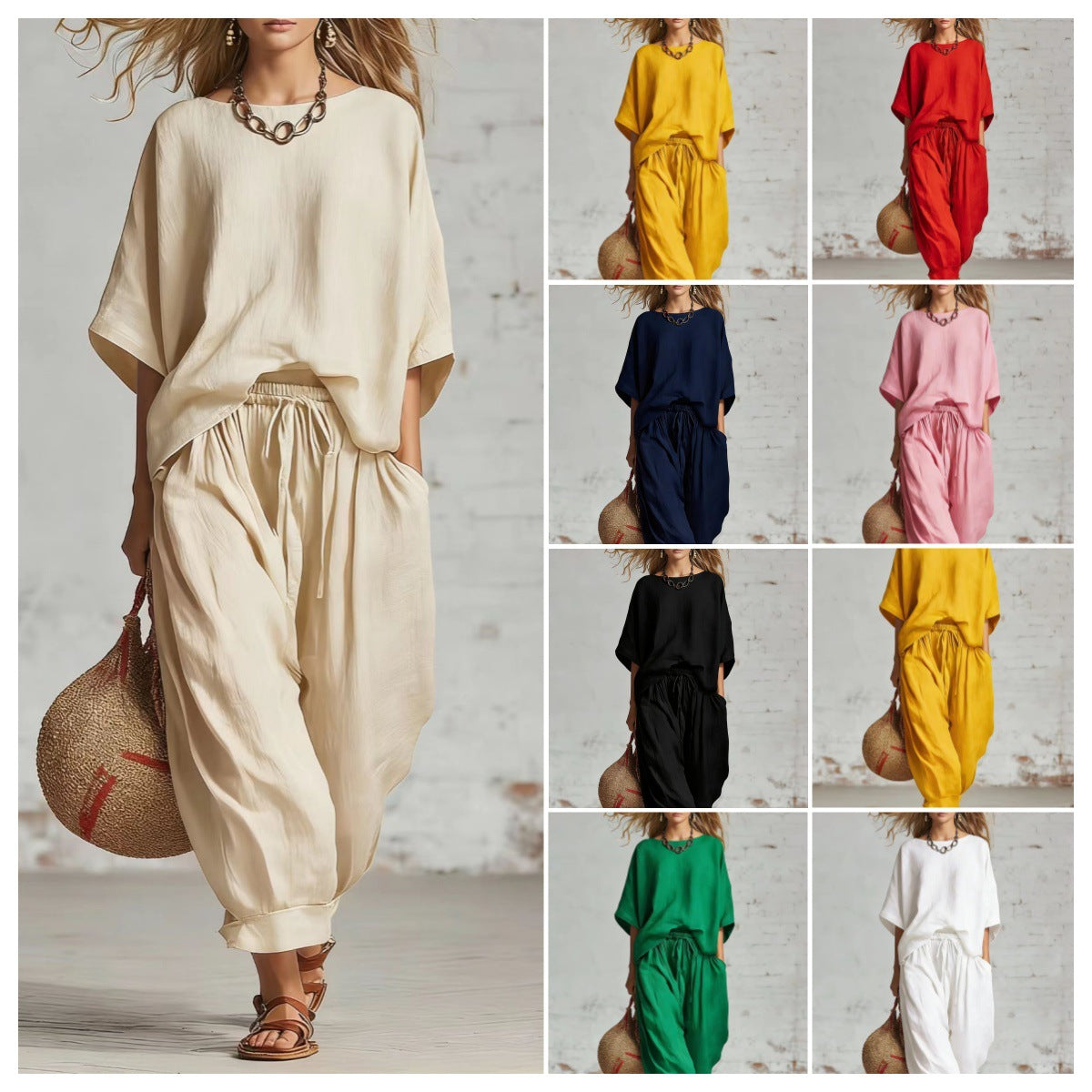 Women's Solid Color Loose Casual Set
