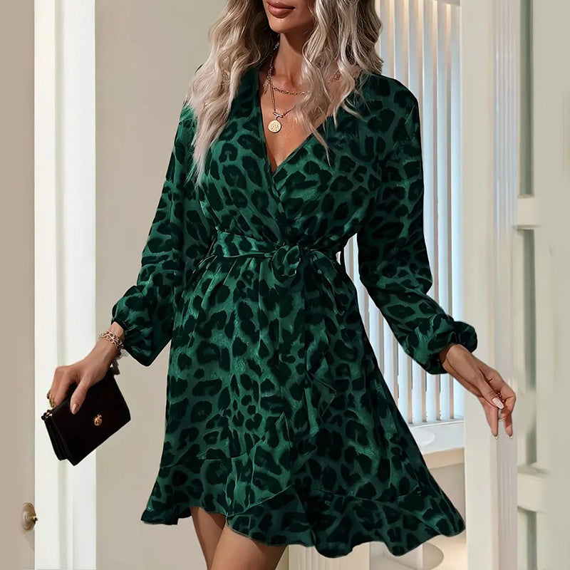 Leopard Print Ruffle-Hem Mini Dress - US Only