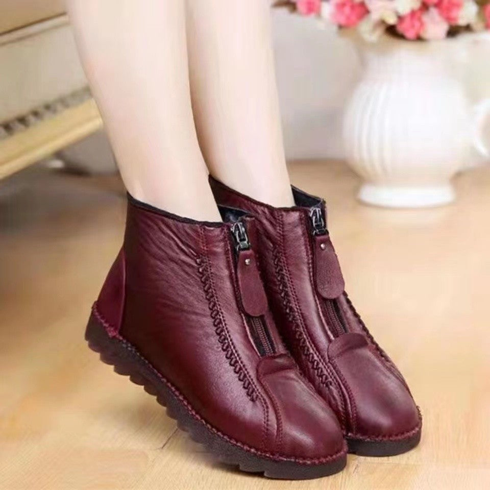 Women's Warm Winter Snow Ankle Boots - Zipper Flat Shoes