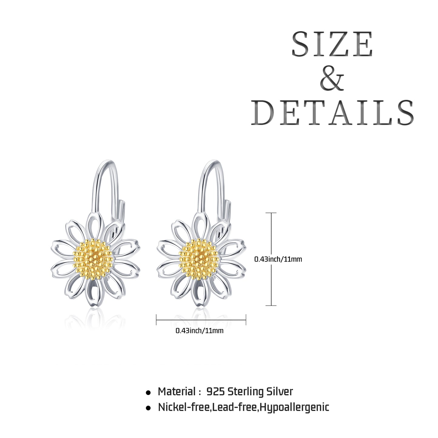 Daisy Leverback Hoop Earrings in White Gold-Plated Sterling Silver