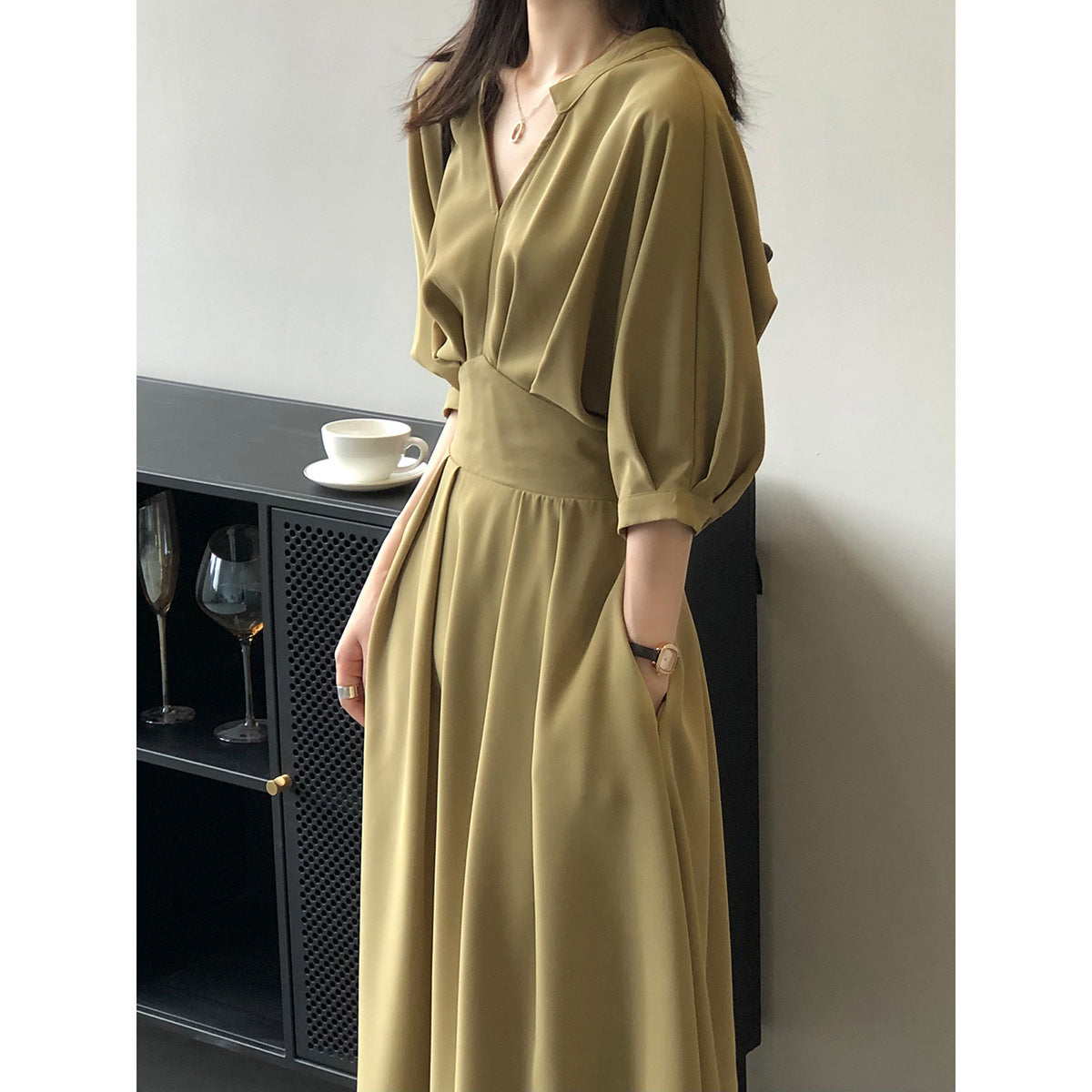 V-Neck Midi Dress