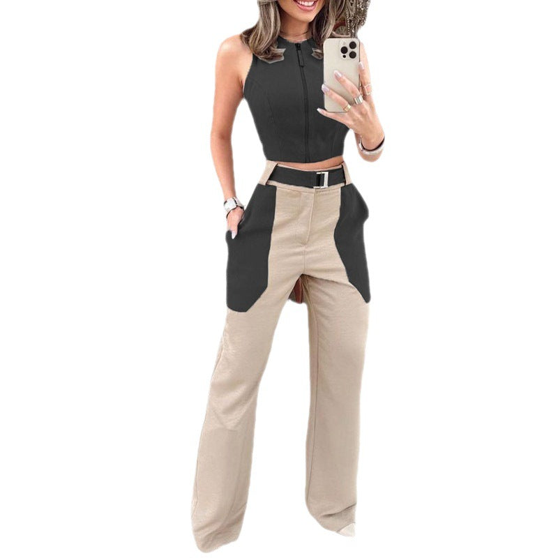 Vest Belt Blouse + Pants Outfit