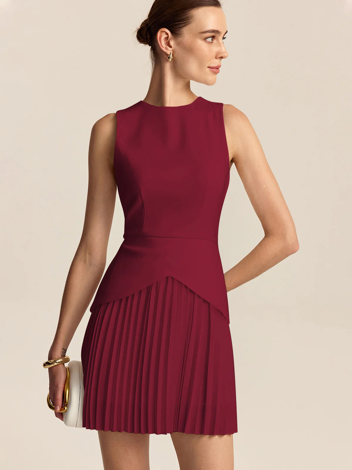 Women's Elegant Waist-Cinching Pleated Dress