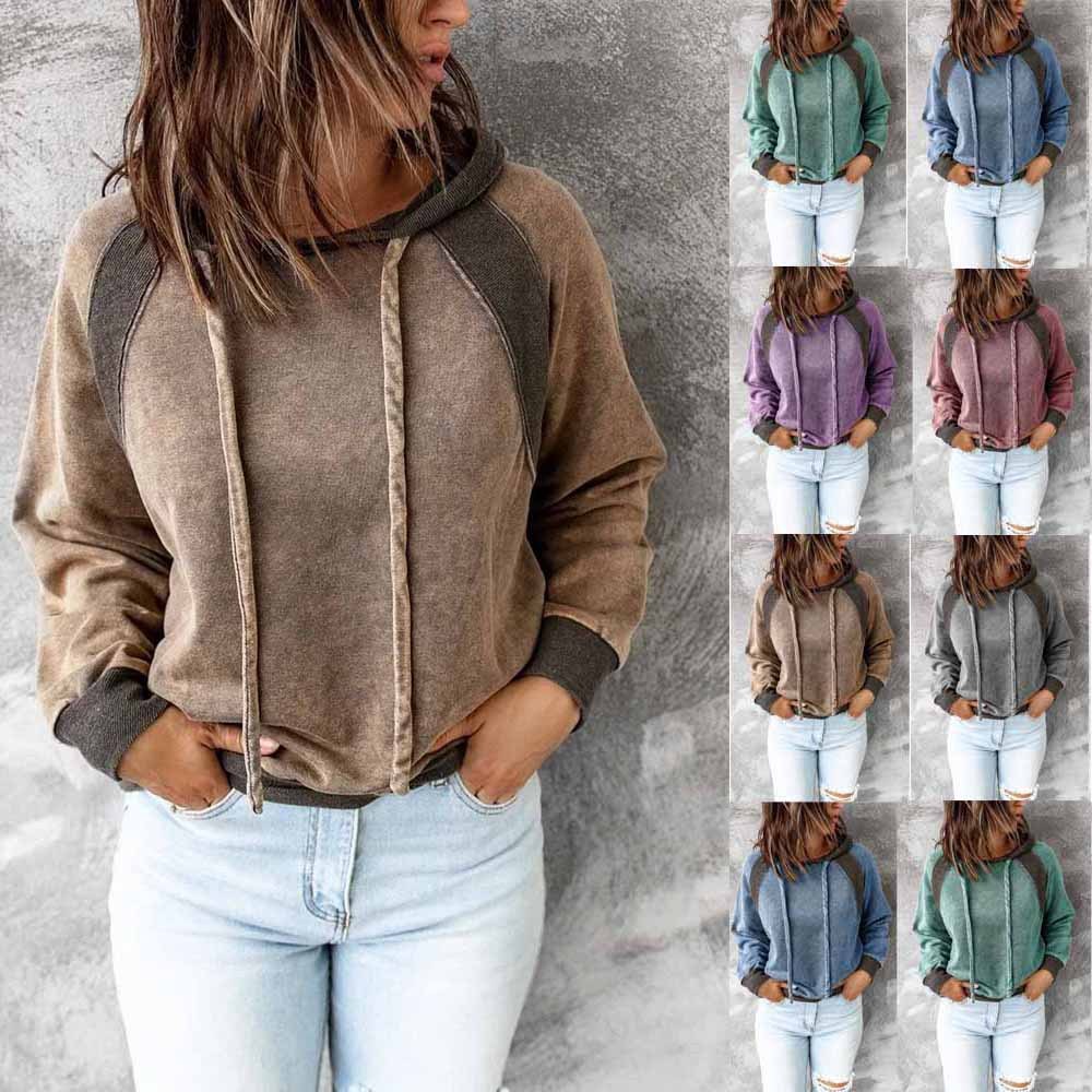 Casual Patchwork Hooded Long-Sleeve Sweater Shirt