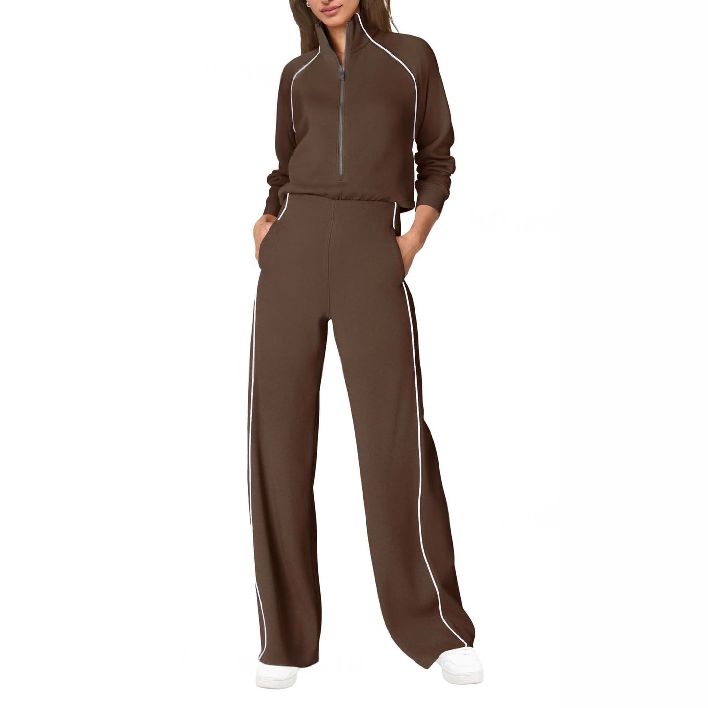 New Color-Block Casual Fashionable Half-Zip Sports Jumpsuit