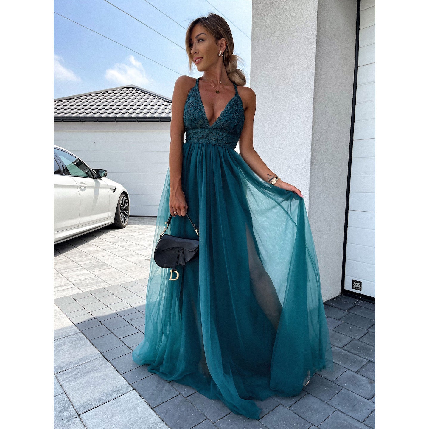 Sleeveless Split Large Swing V-neck Casual Mesh Dress