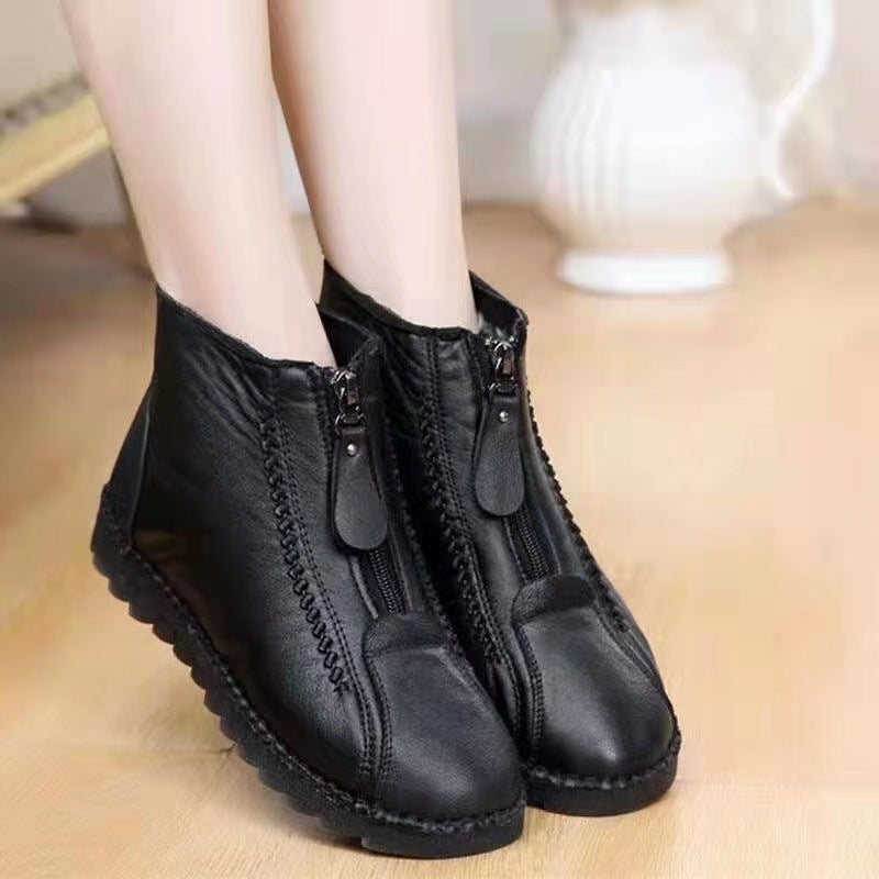 Women's Warm Winter Snow Ankle Boots - Zipper Flat Shoes