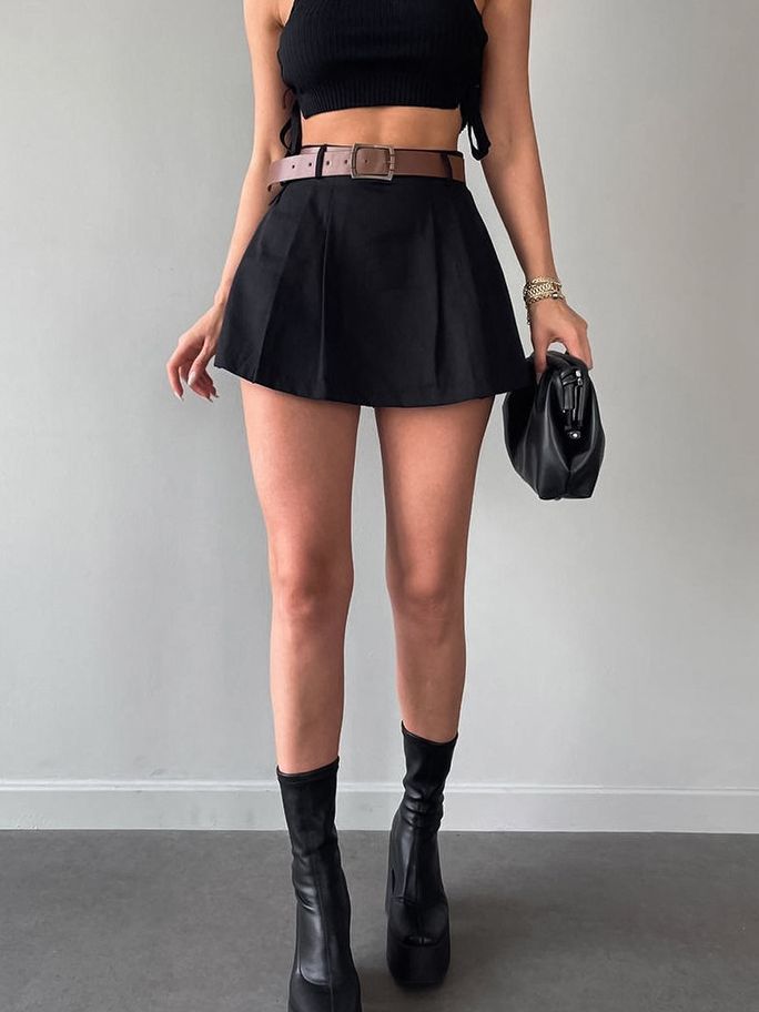 Solid-Colour High-Waist Skirt