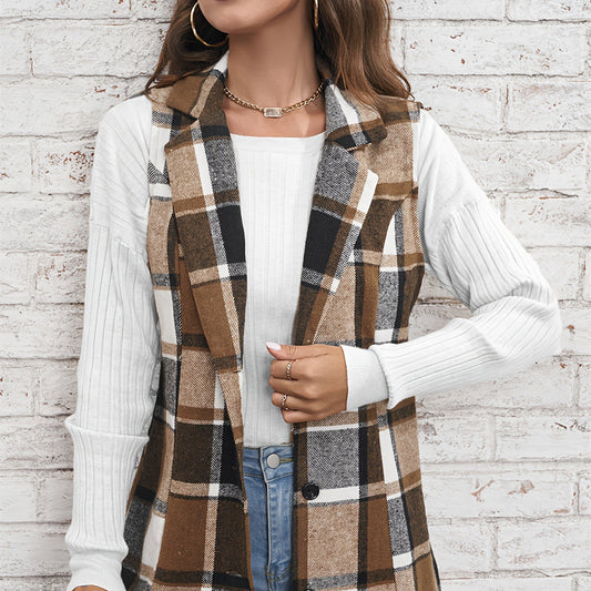 Lapel Suit Vest Plaid Coat