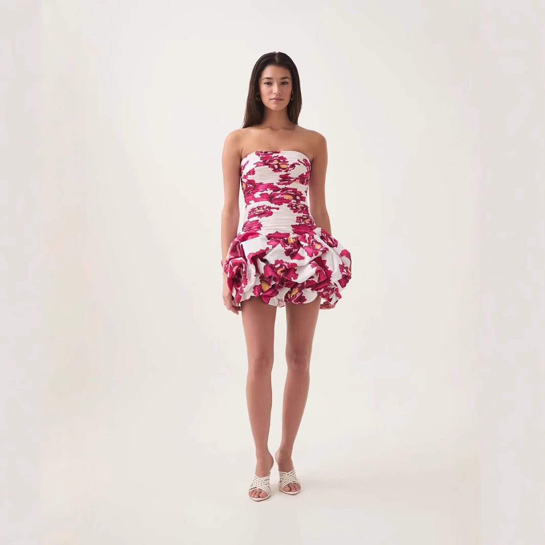 New-Style Strapless Pleated Short Dress