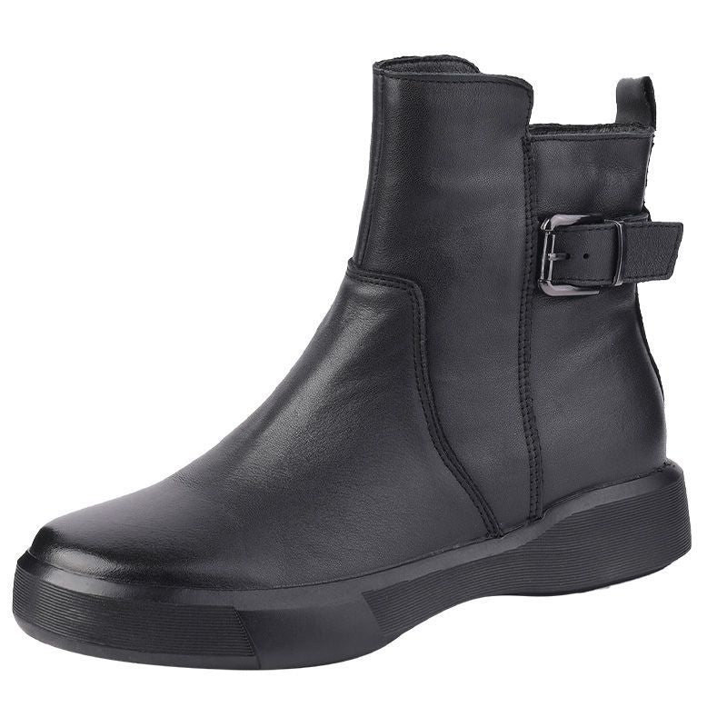 Vintage Side-Zipper Buckle Ankle Boots