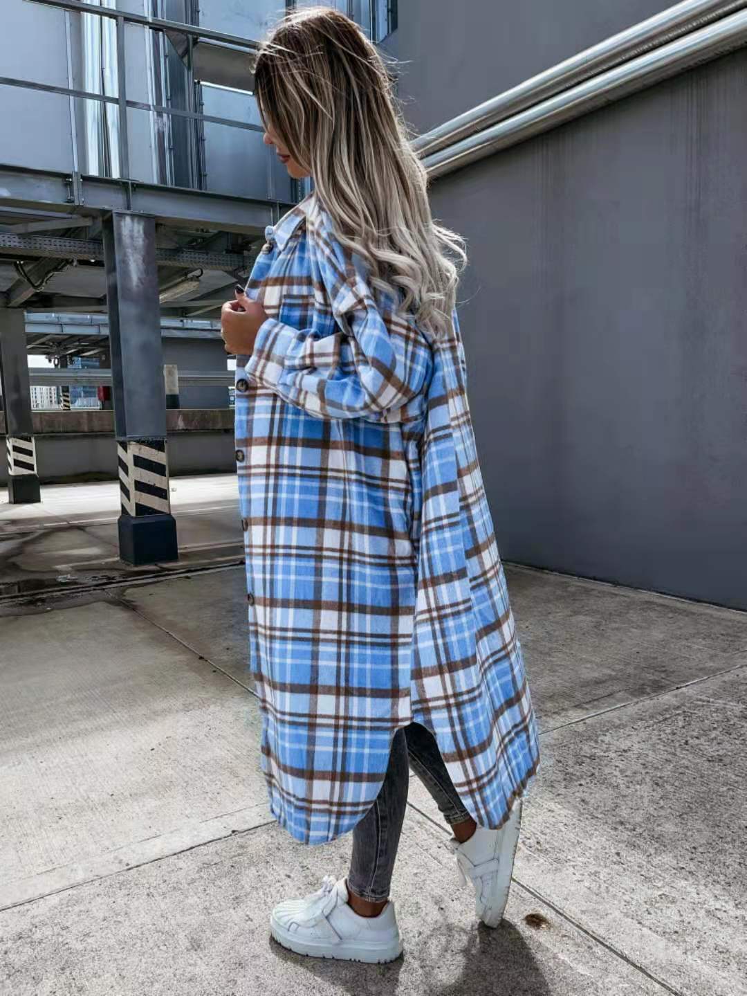 Lengthened Plaid Women's Shirt