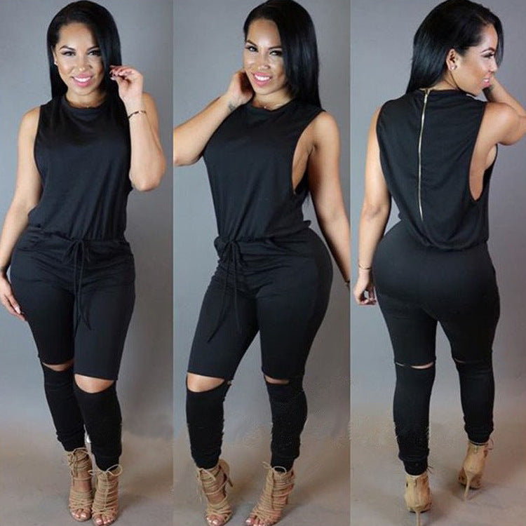 Urban Leisure Zipper Drawstring One-Piece Jumpsuit