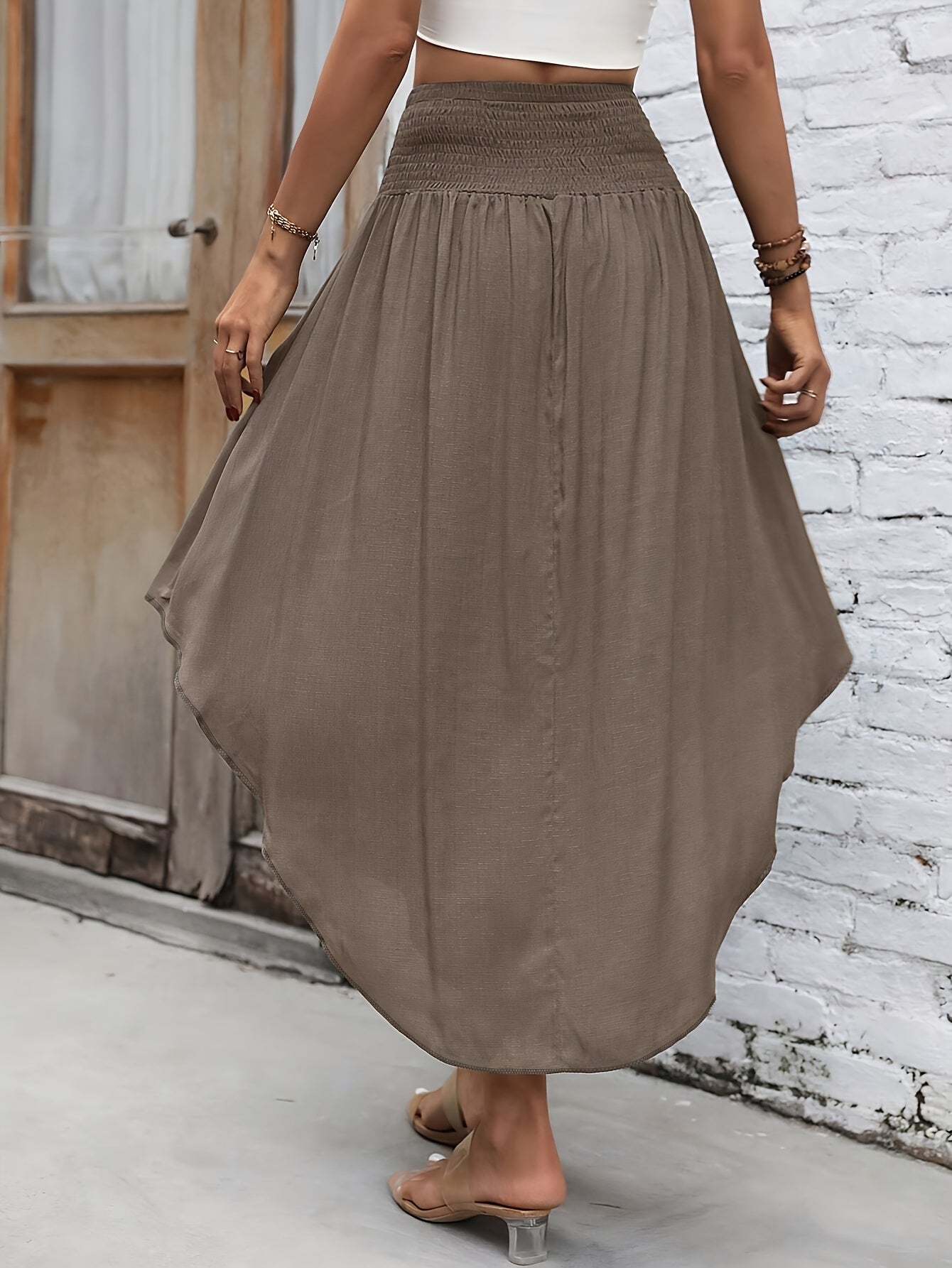 Asymmetrical Hem Tie Front Midi Skirt