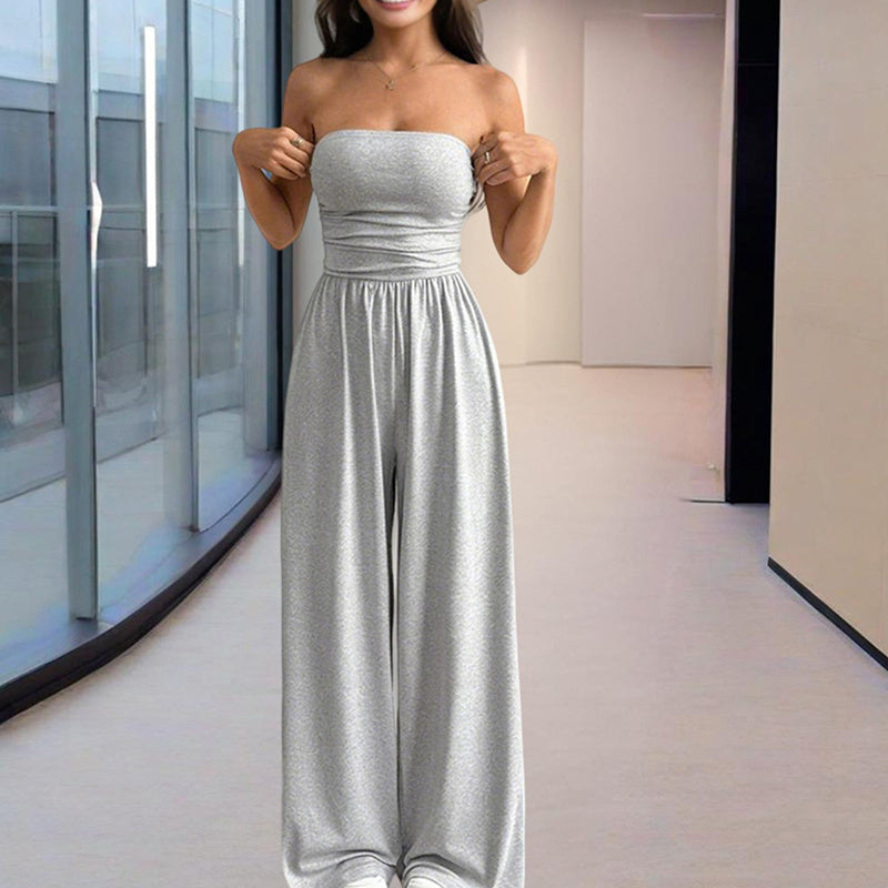Strapless Wide-Leg Palazzo Pants Pleated Jumpsuit - US Only