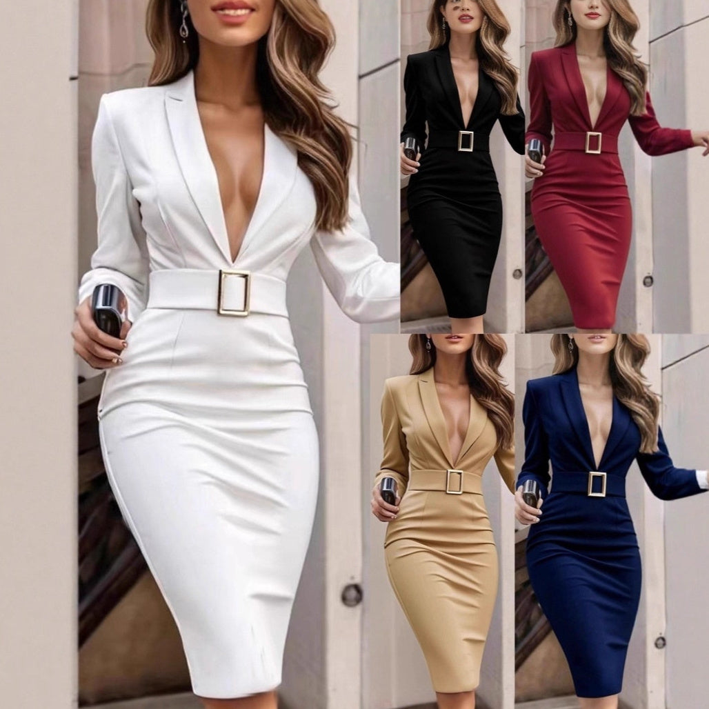 Sexy V-Neck Long-Sleeve Bodycon Dress