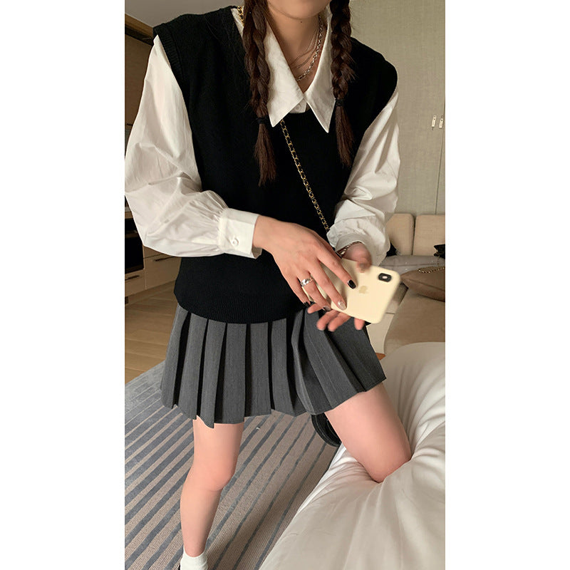 Women's Preppy-Style Design Double-Belt A-Line Skirt